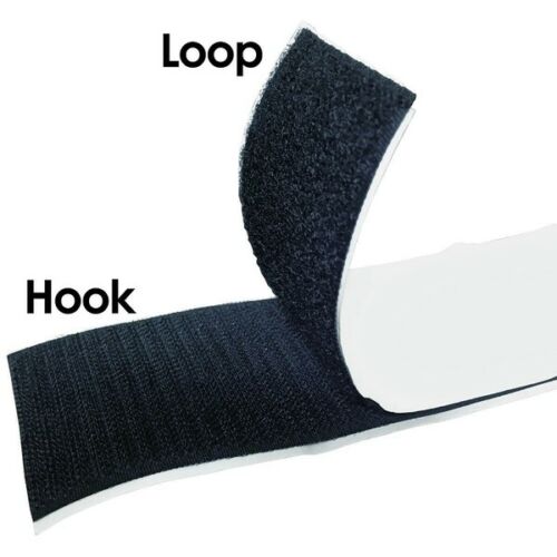 Black 25mm Adhesive Sticky Hook and Loop Fastening Tape - 25m Roll