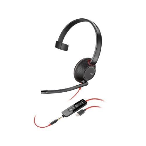 HP POLY BLACKWIRE 5210 MONAURAL U SB-C HEADSET 3.5MM PLUG USB- C/A ADAPTER 8X230AA