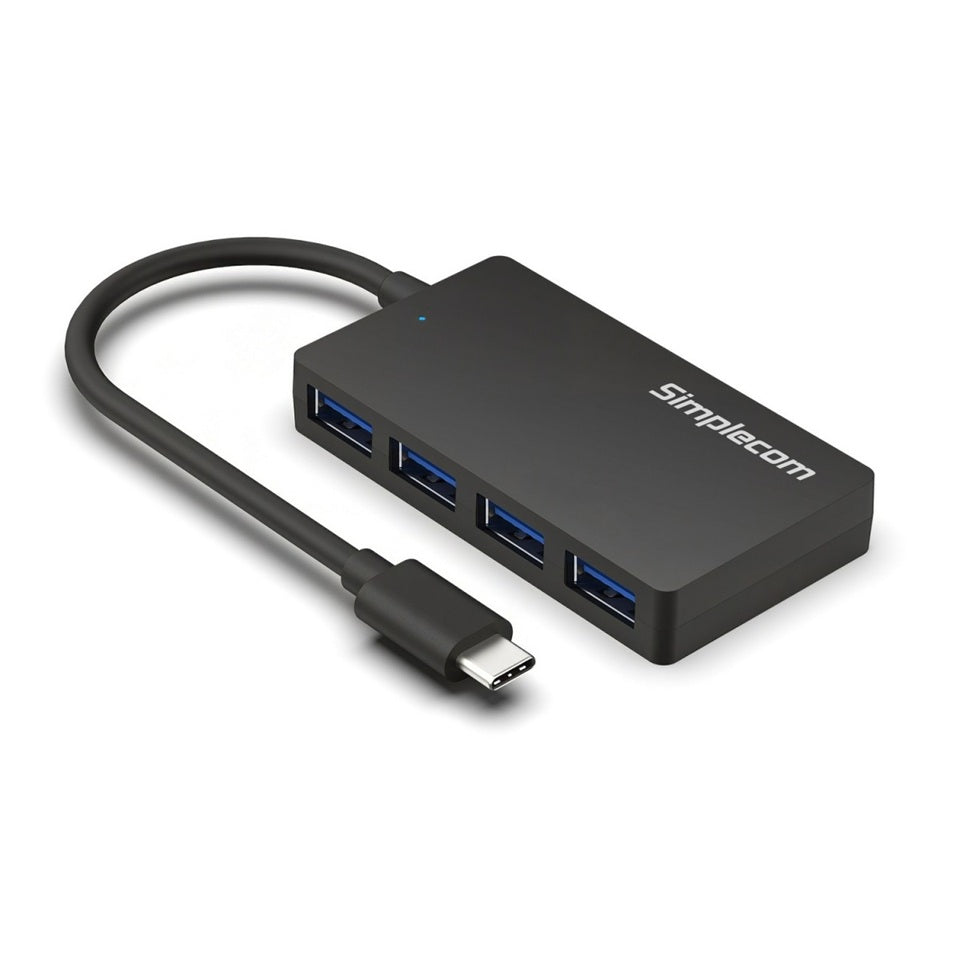 Simplecom CH350 SuperSpeed USB-C to 4xtUSB-A Hub USB 3.2 Gen1, 5Gbps, plug & play, bus-powered, ABS, 76x41x11mm, 35g, 15cm cable, Win/macOS compatibe CH350