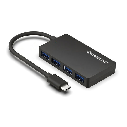 Simplecom CH350 SuperSpeed USB-C to 4xtUSB-A Hub USB 3.2 Gen1, 5Gbps, plug & play, bus-powered, ABS, 76x41x11mm, 35g, 15cm cable, Win/macOS compatibe CH350