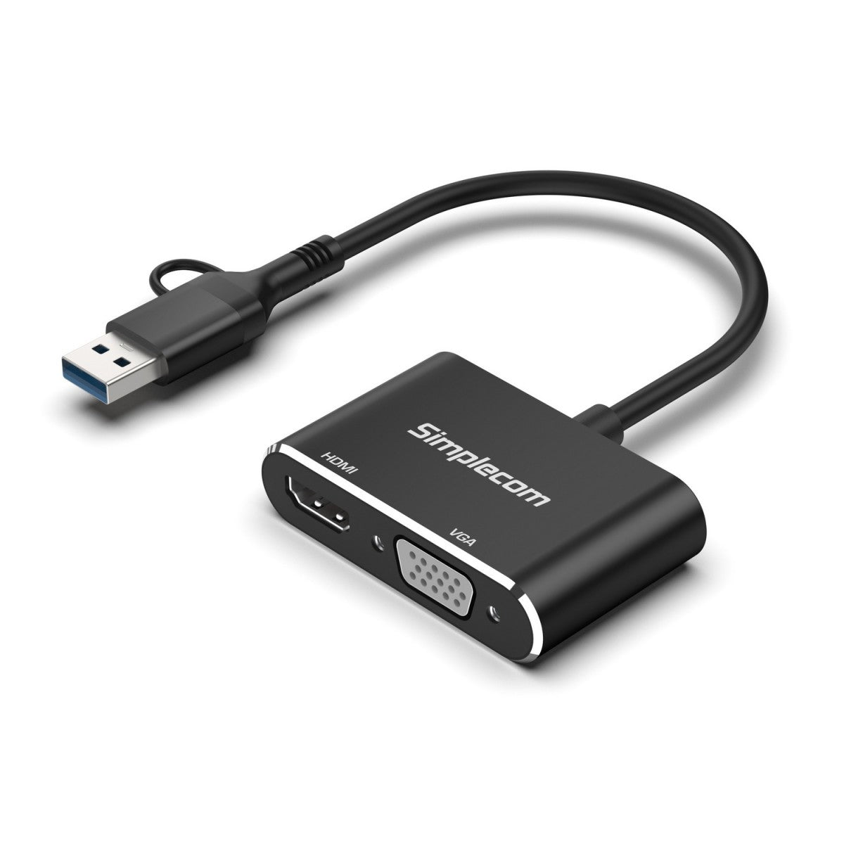 Simplecom DA326C USB 3.0 and USB-C to HDMI + VGA Video Card Adapter Full HD 1080p DA326C