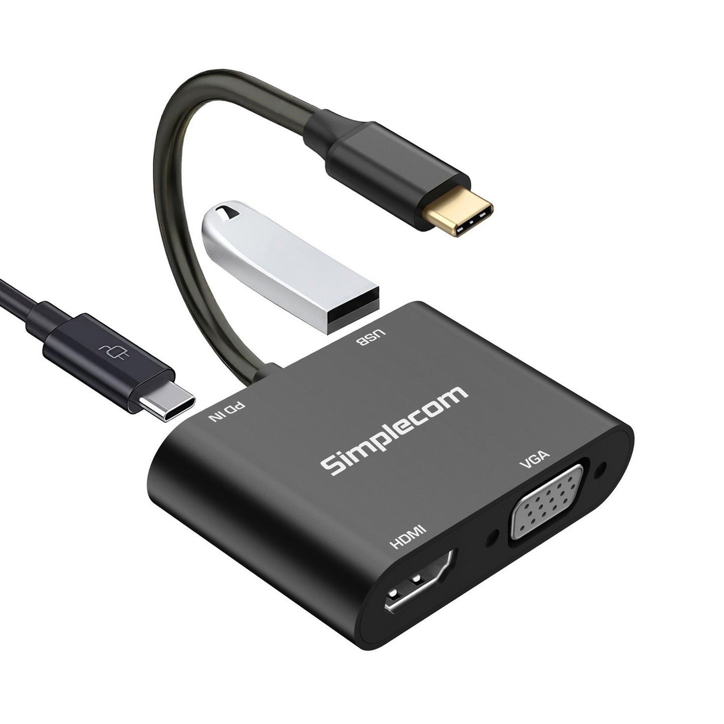 Simplecom DA440 4-in-1 USB-C Multiport Adapter with Power Delivery USB 3.0 VGA HDMI DA440