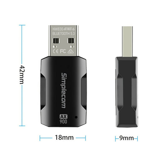 Simplecom NW830 Wi-Fi 6 and Bluetooth 5.3 Combo USB Adapter Dual Band AX900 NW830