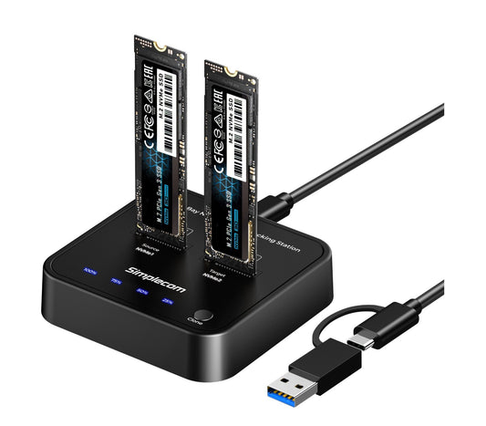 Simplecom SD550v3 USB 3.2 Gen2 to Dual Bay NVMe M.2 SSD Docking Station Duplicator Offline Clone SD550v3