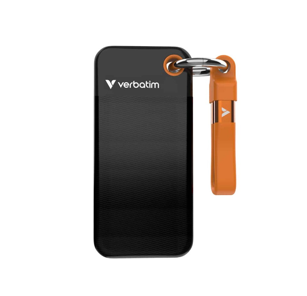 Verbatim 1TB Pocket SSD USB 3.2 Gen 2 1TB Black Orange Convenient Keyring cable holder. Compact, Rugged. Ultra Lightweight Performance 58g Portable B 32193