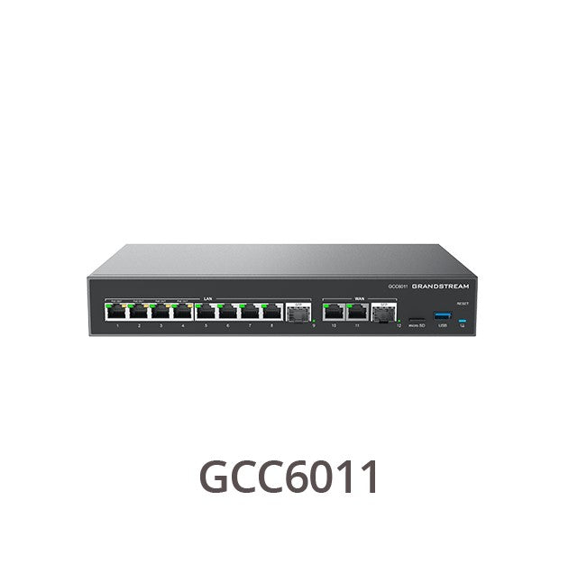 Grandstream GCC6011, 2 x 2.5 Gigabit SFP port and 10 x Gigabit Ethernet ports, Built-in IP PBX provides voice and video communications GCC6011