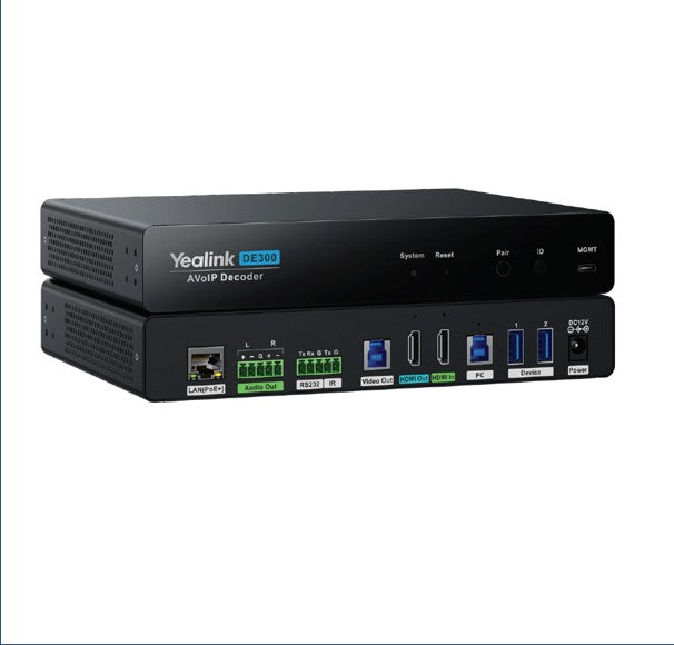 YealinkDE300, AV over IP, 4K@60Hz4:4:4, USB 3.0 capture for MTR, Seamless 2x2 Video Matrix Switching, Multiple USB Connectivity, HDCP 2.3, Gigabit Ethernet DE300