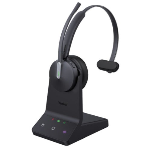 Yealink WH64 Hybrid Mono with Charging Stand, enhanced noise-cancelling microphone technology, dual connectivity, UC platforms, VoIP desk phones, and WH64-M-H-CS