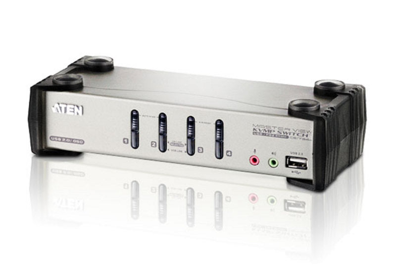 Aten Desktop KVMP Switch 4 Port Single Display VGA w/ audio & OSD, 4x Custom KVM Cables Included, 2x USB Port, Selection Via Front Panel CS1734B-AT-U
