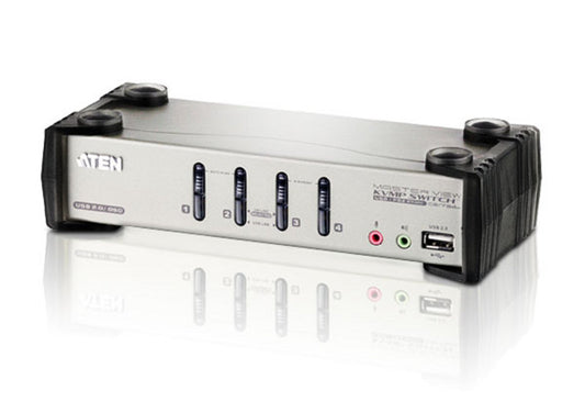 Aten Desktop KVMP Switch 4 Port Single Display VGA w/ audio & OSD, 4x Custom KVM Cables Included, 2x USB Port, Selection Via Front Panel CS1734B-AT-U