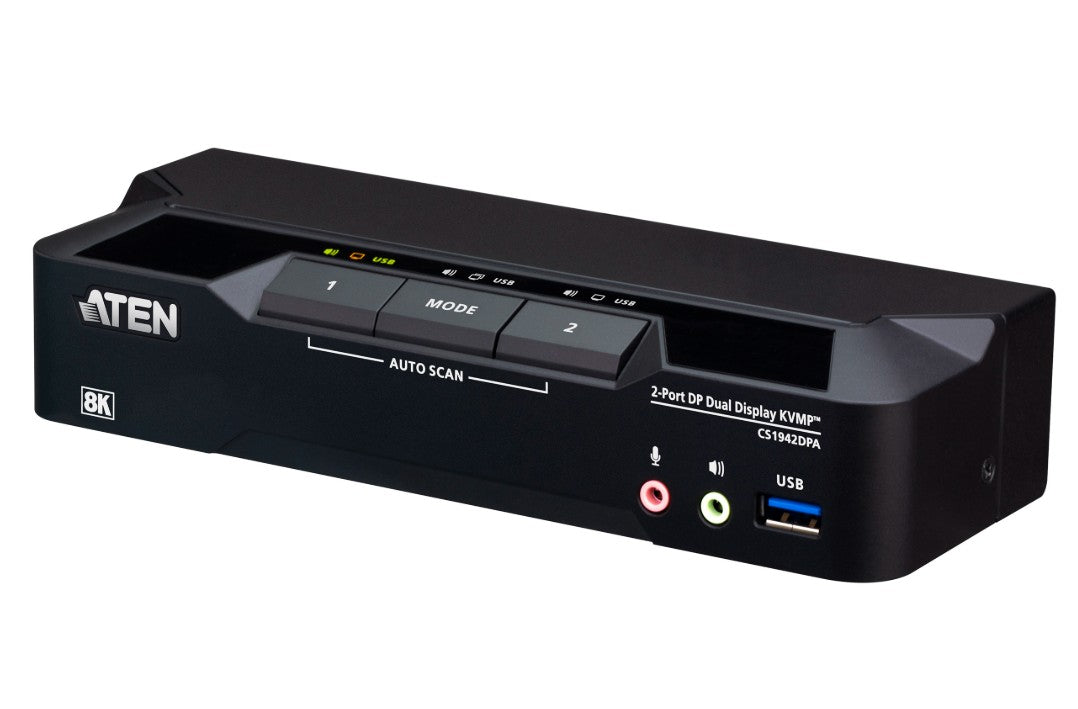 Aten Desktop 2-Port USB 3.0 8K DisplayPort Dual-Display KVMP Switch, Up to 7680 x 4320 @ 60 Hz, 5120 x 2880 @ 60 Hz (Cables included) CS1942DPA-AT-U