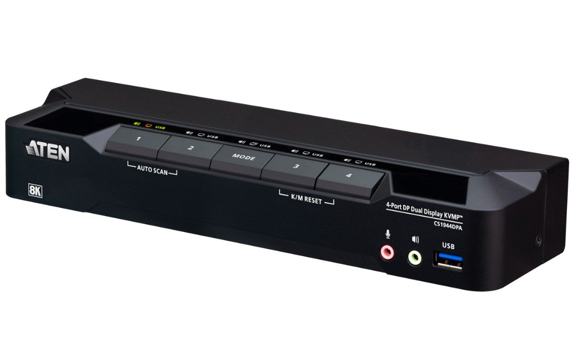 Aten Desktop 4-Port USB 3.0 8K DisplayPort Dual-Display KVMP Switch, Up to 7680 x 4320 @ 60 Hz, 5120 x 2880 @ 60 Hz (Cables included) CS1944DPA-AT-U