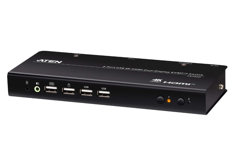 Aten Desktop 2-Port USB 4K HDMI Dual-Display KVMP Switch, up to 4096 x 2160 @ 60 Hz, Video DynaSync, (Cables included) CS742H-AT-U