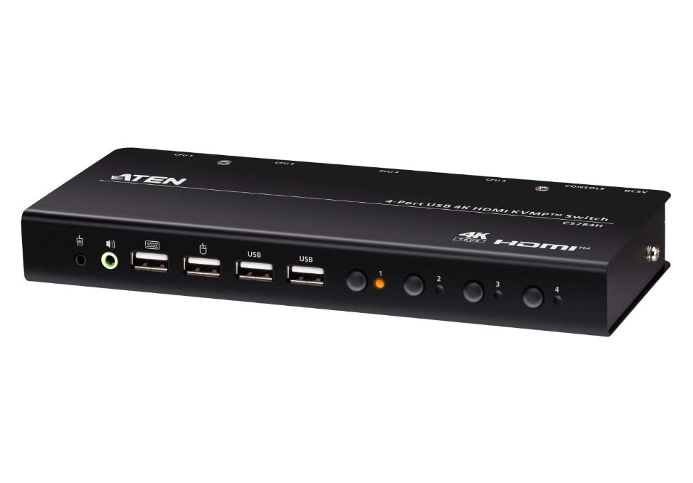 Aten 4-Port USB 4K HDMI KVMP Switch (Cables included) CS784H-AT-U