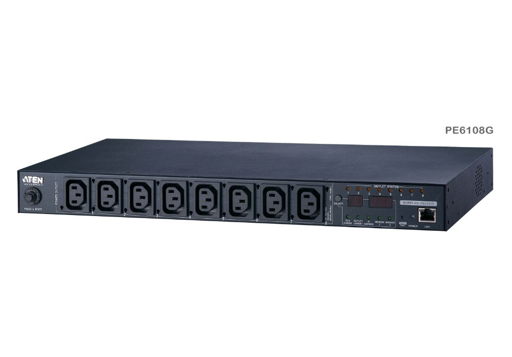 Aten 15A/10A 8-Outlet 1U Metered & Switched eco PDU, emote power outlet control (On, Off, Power Cycle) by individual outlets, Green Package  PE6108G-AU-G