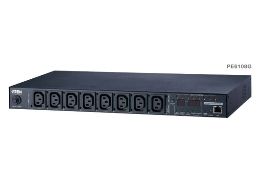 Aten 15A/10A 8-Outlet 1U Metered & Switched eco PDU, emote power outlet control (On, Off, Power Cycle) by individual outlets, Green Package  PE6108G-AU-G