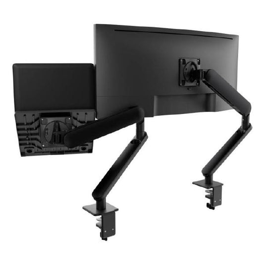 Atdec Ora Duo High-Performance Dynamic Monitor Arms with Laptop Tray. F-Clamp Desk Fixing. Max Load 8kg. Up to 35" screens. Up to 18" Laptops. Black  AW-ORA-F-AWM-N-B