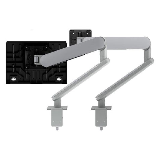 Atdec Ora Duo High-Performance Dynamic Monitor Arms with Laptop Tray. F-Clamp Desk Fixing. Max Load 8kg. Up to 35" screens. Up to 18" Laptops. Silver  AW-ORA-F-AWM-N-S