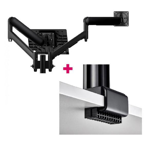 Atdec AWMS-2-ND13 Notebook-Monitor Combo Mount + 135mm Post / 9kg (20lb) Flat Screens, 6kg (13.5lb) Curved Screens + C Clamp Desk Fixing, Black  AWMS-2-ND13-C-B