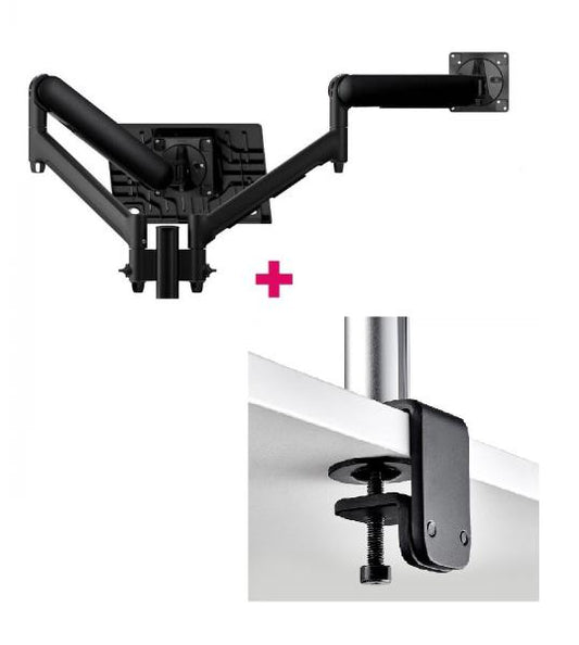 Atdec AWMS-2-ND13 Notebook-Monitor Combo Mount + 135mm Post / 9kg (20lb) Flat Screens, 6kg (13.5lb) Curved Screens + F Clamp Desk Fixing, Black  AWMS-2-ND13-F-B