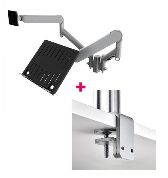 Atdec AWMS-2-ND13 Notebook-Monitor Combo Mount + 135mm Post / 9kg (20lb) Flat Screens, 6kg (13.5lb) Curved Screens + F Clamp Desk Fixing, Silver  AWMS-2-ND13-F-S