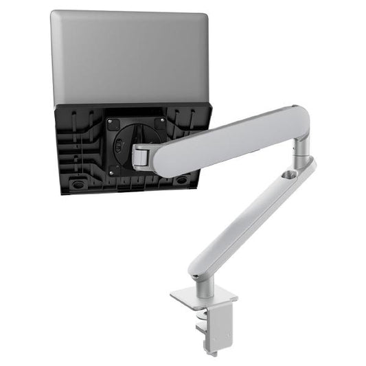 Atdec Ora High-Performance Dynamic Monitor Arm with Laptop Tray. Up to 18" laptops, Max Load 7kg, F-Clamp Desk Fixing. Silver  AWS-N-ORA-F-S