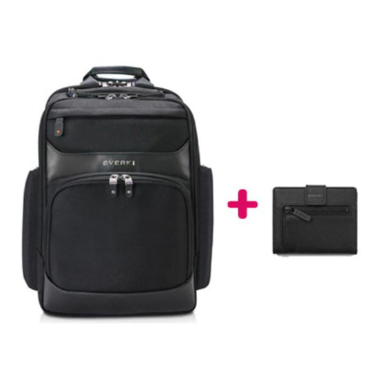Everki Onyx Premium Travel Friendly Laptop Backpack up to 15.6" + RFID Slim Wallet with 8 card-Slots, Bill-Holder and Coin-Pouch Bundle EKP132-EKW200