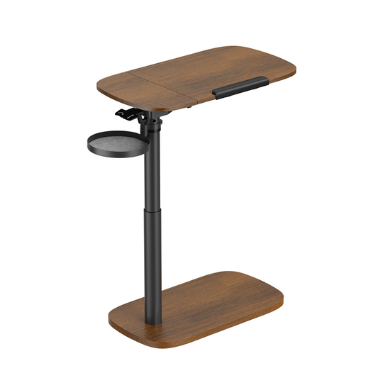 Brateck Storage-Savvy Height Adjustable Mobile Side Table, Gas-Lift Sit-Stand Desk, tabletop 723x400mm, weight capacity 10kg (Walnut) FMT03-02-WALNUT