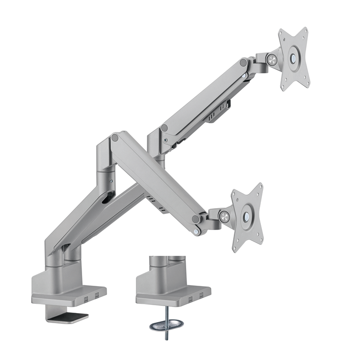 Brateck Dual Monitor Thin Gas Spring Monitor Arm Fit Most 17'-32' Monitors, Up to 9kg per screen VESA 75x75/100x100 Matte Silver LDT62-C024-SL