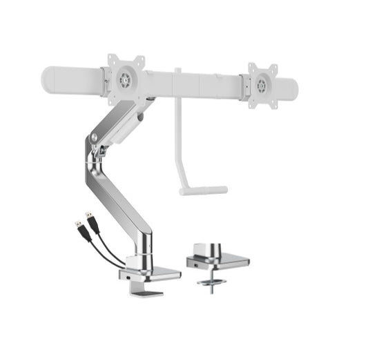 Brateck LDT81-C022UC-W NOTEWORTHY GAS SPRING DUAL MONITOR ARM WITH USB-A/USB-C PORTS Fit Most 17'-32' Monitor Fine Texture White(LS) LDT81-C022UC-W