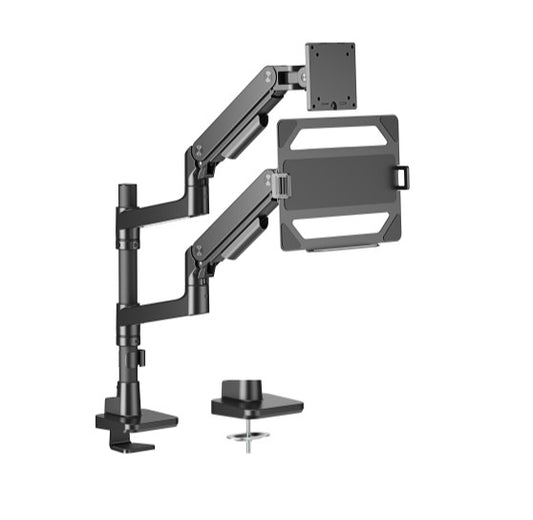 Brateck LDT81-C024P-ML-B NOTEWORTHY POLE-MOUNTED HEAVY-DUTY GAS SPRING DUAL MONITOR ARM WITH LAPTOP HOLDER Fit Most 17'-49' Monitor Black(LS) LDT81-C024P-ML-B