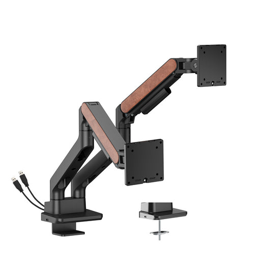 Brateck LDT81N-C024UC Fusion Heavy-Duty Gas Spring Dual Monitor Arm with USB-A/USB-C Ports For most 17'~35' Monitors, Fine Texture Black(New) LDT81N-C024UC-BLK