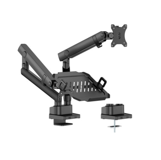 Brateck LDT84-C024ML-B POLE-MOUNTED HEAVY-DUTY MECHANICAL SPRING MONITOR ARM WITH LAPTOP TRAY BLACK LDT84-C024ML-B