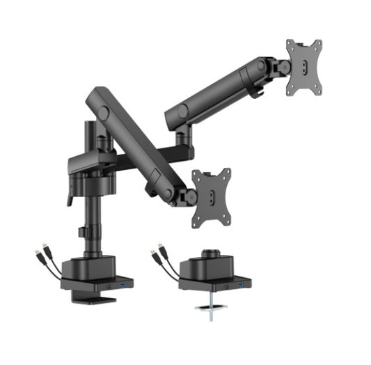 Brateck LDT84-C024UCP-B DUAL SCREEN POLE-MOUNTED HEAVY-DUTY MECHANICAL SPRING MONITOR ARM WITH USB PORTS BLACK LDT84-C024UCP-B