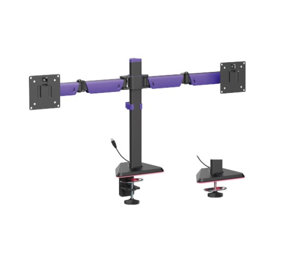 Brateck LDT89-C024L Matte Black Amethyst Articulating RGB Lighting Gaming Dual Monitor Arm, Fit Screen Size: 17'-32' LDT89-C024L
