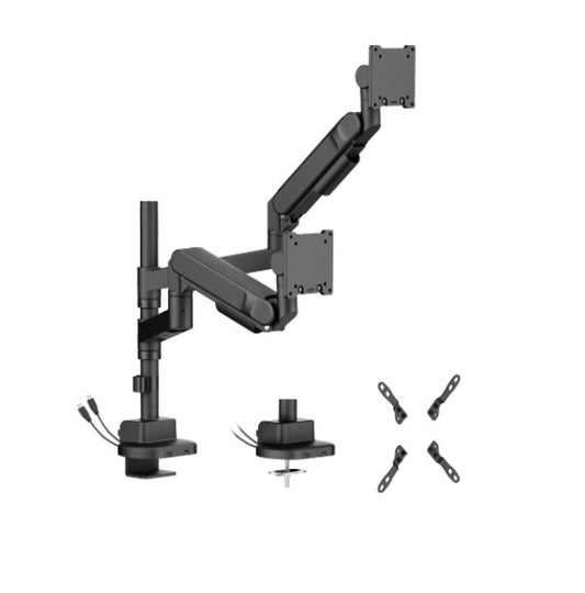 Brateck LDT92-C024UCP-B Future-Proof Heavy-Duty Pole-Mounted Gas Spring Dual Monitor Arm with USB-A/USB-C Ports LDT92-C024UCP-B