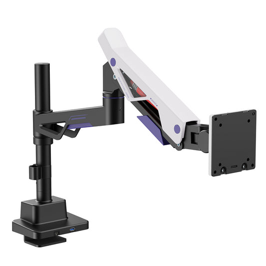 Brateck LDT95-C012UCP Atlas Neo Gaming Pole-Mounted Monitor Arm with USB-A & USB-C Ports For most 24'~57' Monitors, Matte Black & White (new) LDT95-C012UCP-BLKWH