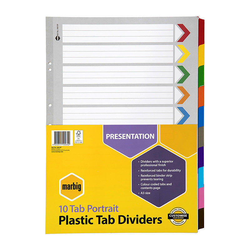 Marbig Indices & Divider 10 Tab Reinforce A3 Portr  - 38610F
