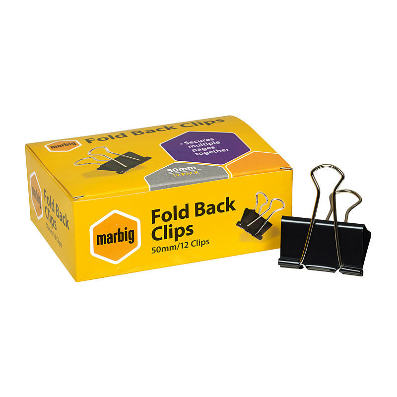 Marbig Fold Back Clips 50mm Box 12  - 87050