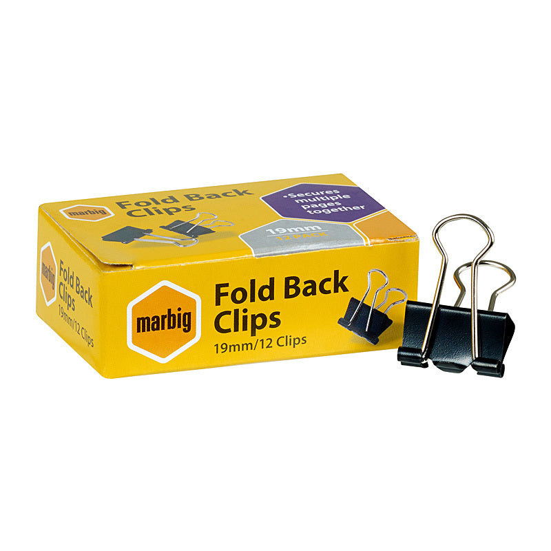 Marbig Fold Back Clips 19mm Box 12  - 87070