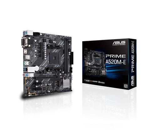 ASUS AMD A520M PRIME A520M-E (Ryzen AM4) Micro ATX Motherboard with M.2 support, 1 Gb Ethernet, HDMI/DVI/D-Sub, SATA 6 Gbps, USB 3.2 Gen 2 Type-A PRIME A520M-E