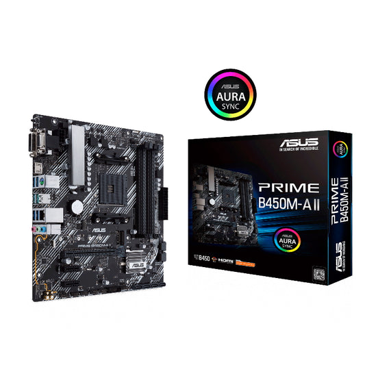 ASUS AMD B450M PRIME B450M-A II (Ryzen AM4) Micro ATX Motherboard with M.2 support, HDMI/DVI-D/D-Sub, SATA 6 Gbps, 1 Gb Ethernet USB 3.2 Gen 2 Type-A PRIME B450M-A II