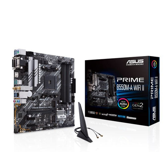 ASUS AMD B550M PRIME B550M-A WIFI II (Ryzen AM4) Micro-ATX Motherboard, DDR4, Dual M.2, PCIe 4.0, Wi-Fi 6, 1 Gb Ethernet, HDMI, DVI-D, D-Sub, SATA 6G  PRIME B550M-A WIFI II -P