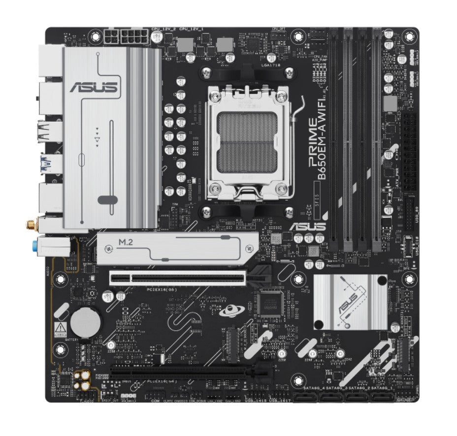 ASUS AMD B650EM PRIME B650EM-A WIFI (AM5) Micro-ATX Motherboard, DDR5, PCIe 5.0 Ready, 3x M.2, Wi-Fi 6, 2.5Gb Ethernet, 2x DP, HDMI, Front USB-C, Aura PRIME B650EM-A WIFI