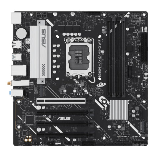 ASUS B760M MAX GAMING WIFI Intel LGA1700 mATX Motherboard Up to 192GB DDR5 (4x Slots), 1 x PCIe 5.0, 3 x M.2, 4 x SATA, WiFi 6, HDMI, DP B760M MAX GAMING WIFI