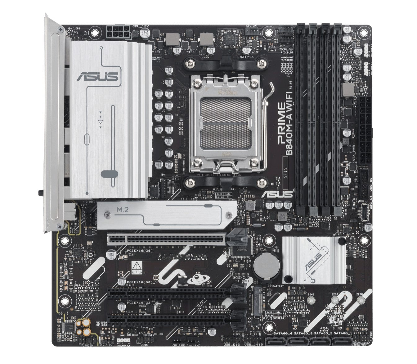 ASUS AMD PRIME B840M-A WIFI-CSM (AM5) Micro ATX Motherboard, DDR5 192GB, 2x PCIe 4 x16 slot, 3x M.2 slots, 4x SATA, Wi-Fi 6E, 1x HDMI, 1x DP PRIME B840M-A WIFI-CSM