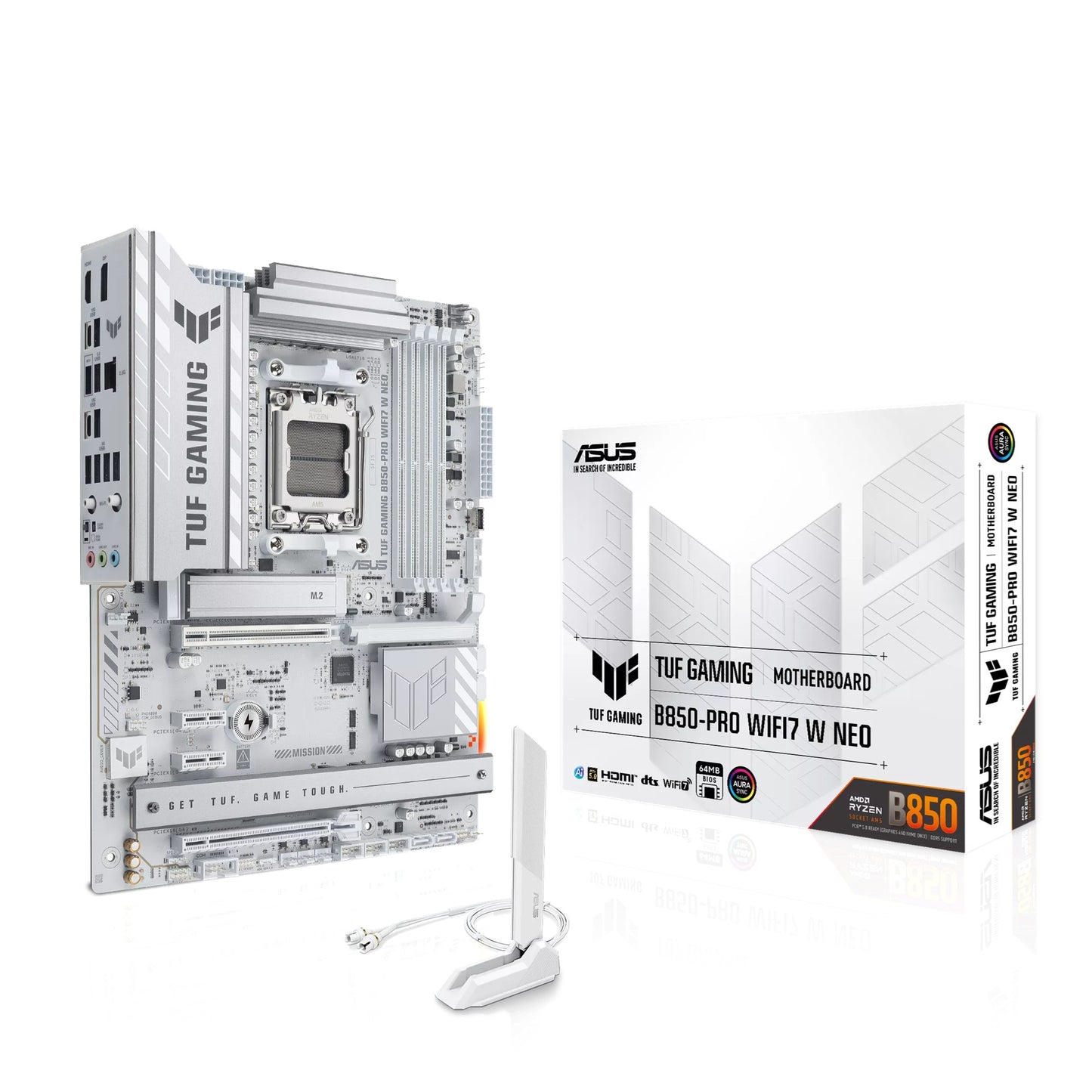 ASUS AMD TUF GAMING B850-PRO WIFI7 W NEO, AM5, 4DIMM, 256GB DDR5, 8400+MT/s, PCIe5.0 x16, x3 M.2, WiFi7, 2.5GbE, USB 20Gbps, HDMI2.1, DP1.4 TUF GAMING B850-PRO WIFI7 W NEO