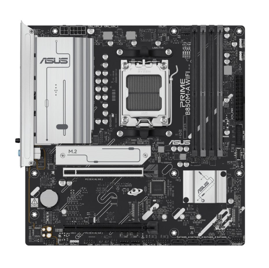 ASUS AMD B850M PRIME B850M-A WIFI-CSM (AM5) mATX Motherboard, DDR5, Max 256GB, 1 x PCIe 5.0 x16 slot, 4 x SATA PRIME B850M-A WIFI-CSM