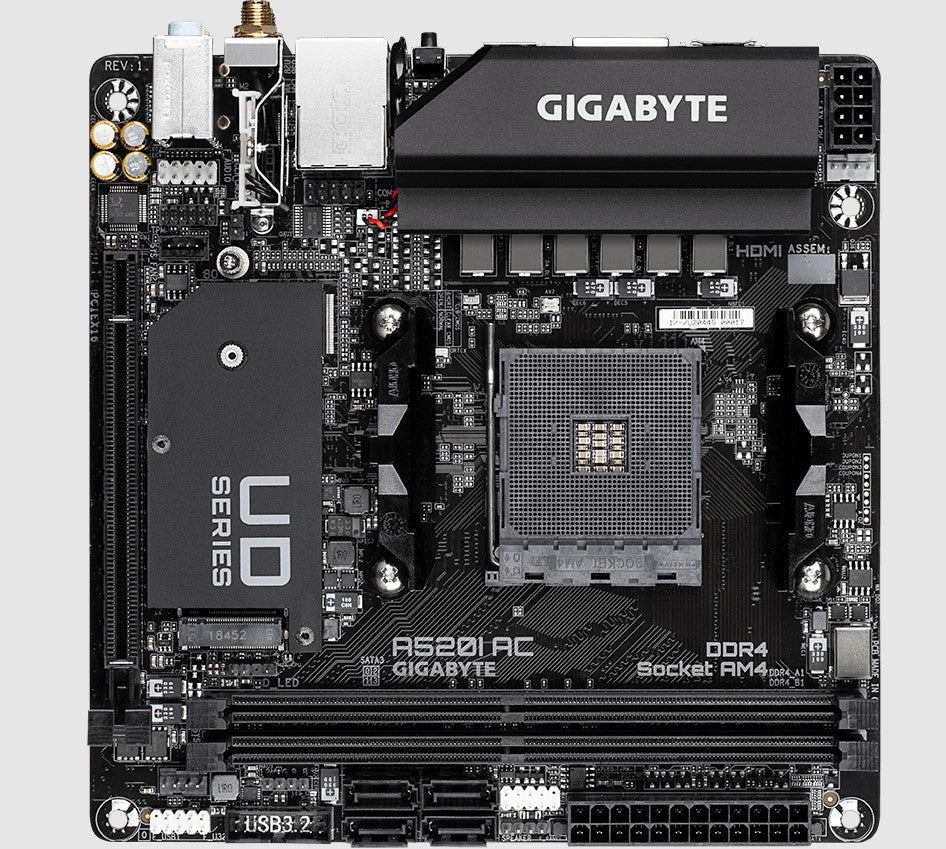 Gigabyte A520I AC AMD A520 Mini-ITX Ultra Durable Motherboard with Direct 6 Phases Digital VRM, Onboard Intel 802.11ac WIFI, PCIe 3.0 x4 M.2 A520I AC