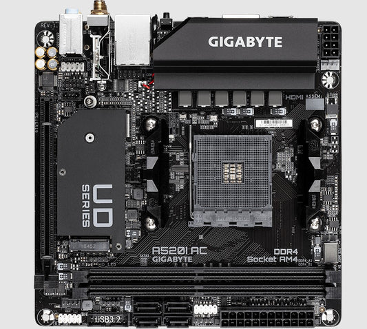 Gigabyte A520I AC AMD A520 Mini-ITX Ultra Durable Motherboard with Direct 6 Phases Digital VRM, Onboard Intel 802.11ac WIFI, PCIe 3.0 x4 M.2 A520I AC
